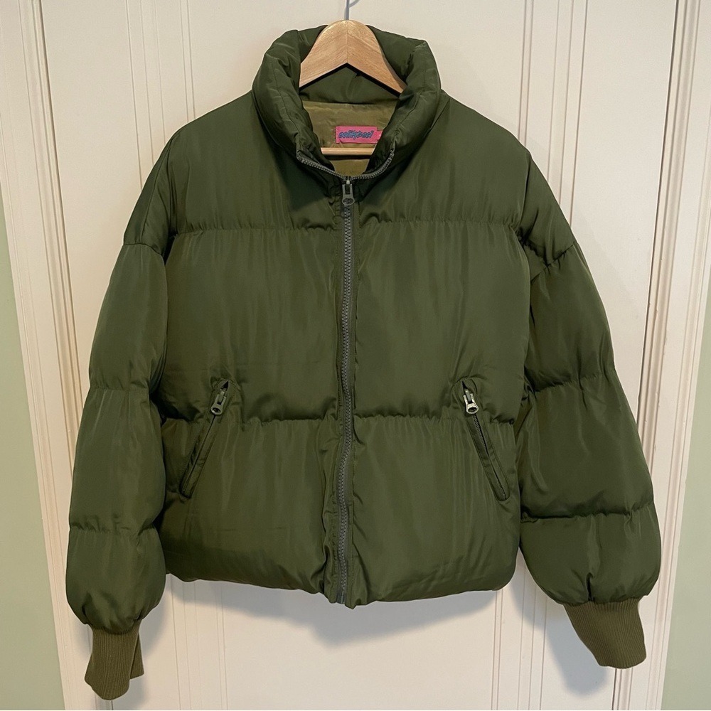 Edikted Luca Olive Green Oversized Puffer Jacket Small